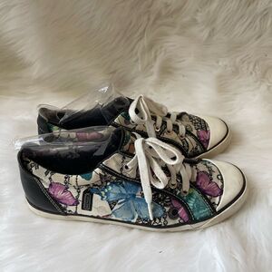 Coach Barrett multi color sneakers with black leather trim .